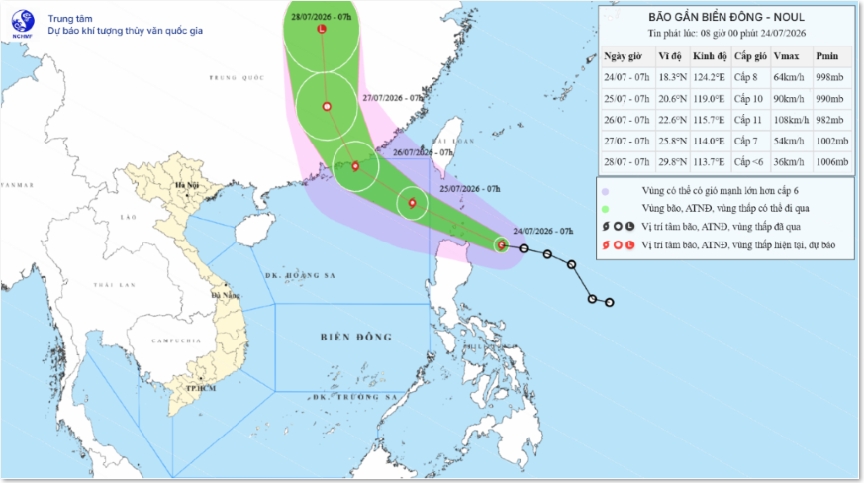 Áp thấp nhiệt đới mạnh lên thành bão Noul, cách Luzon (Philippines) 210 km
